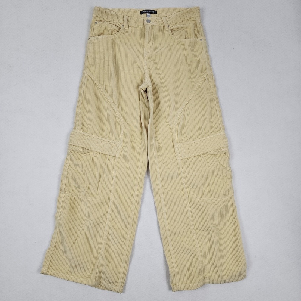 Vintage Urban Outfitters Corduroy Cargo Pants Womens 27 Beige Pockets Wide Leg